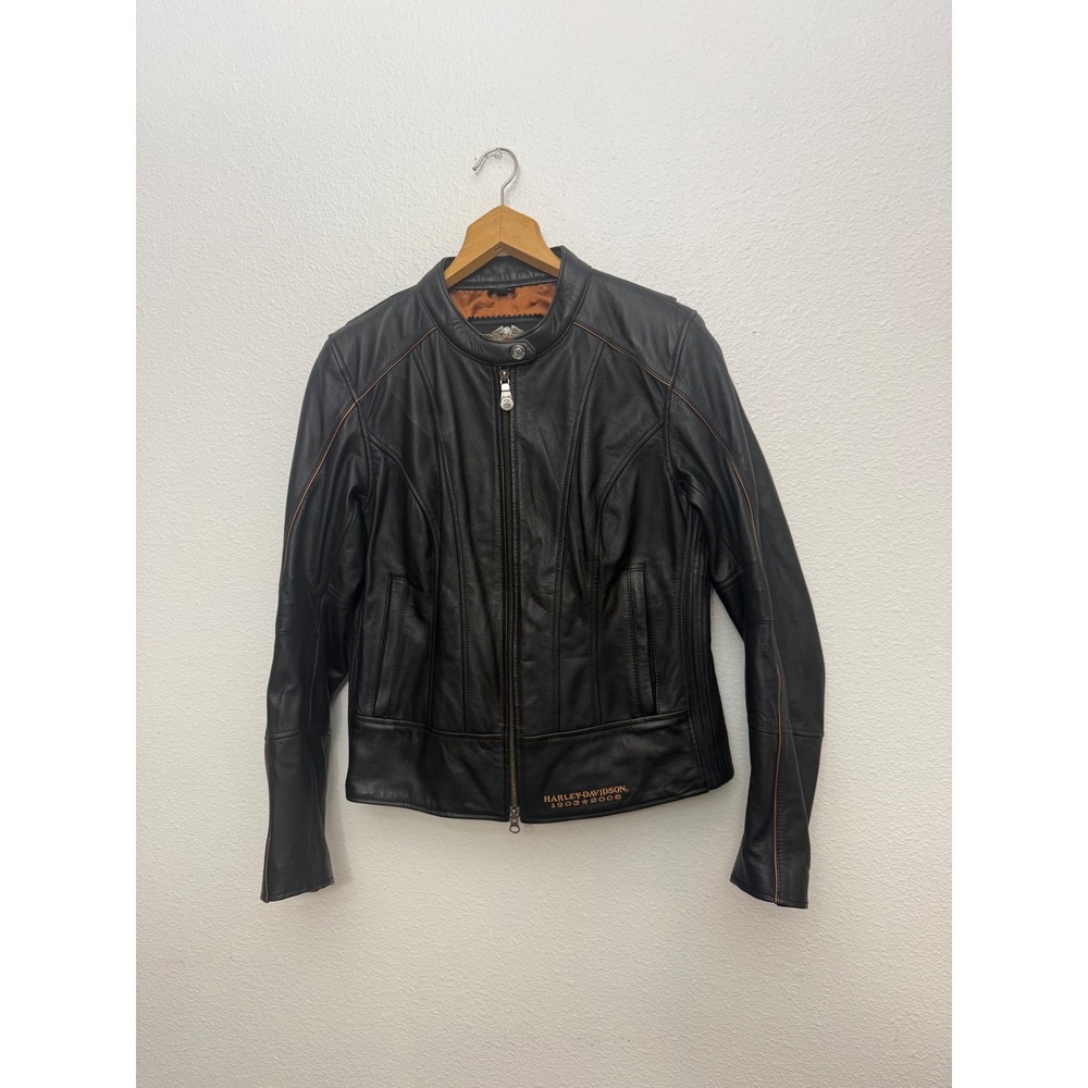 Harley-Davidson 105th Anniversary Black Leather Motorcycle Jacket Womens Large